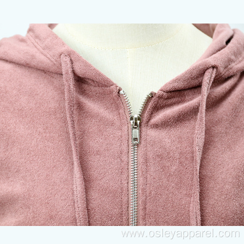 Towelling Hooded Long Sleeve Jacket